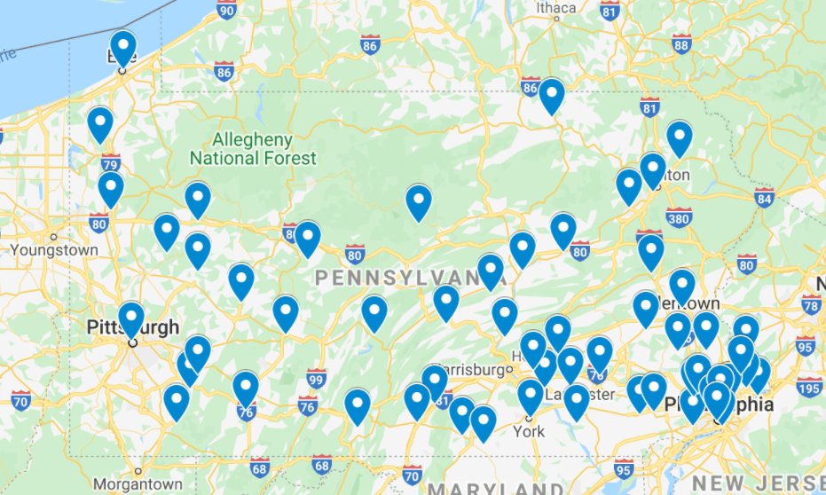 map indicating where each of the coalitions participating in Coalition Check-Up is located