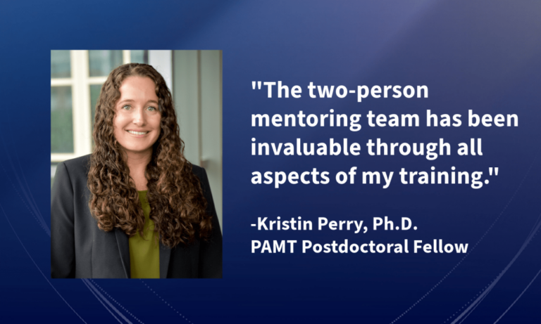 photo of Kristin Perry with her quote, The two-person mentoring team has been invaluable through all aspects of my training